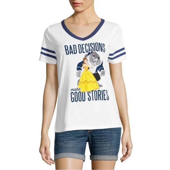 DISNEY BEAUTY AND THE BEAST BAD DECISIONS GOOD STORIES SHIRT SIZE SMALL - Picture 1 of 8